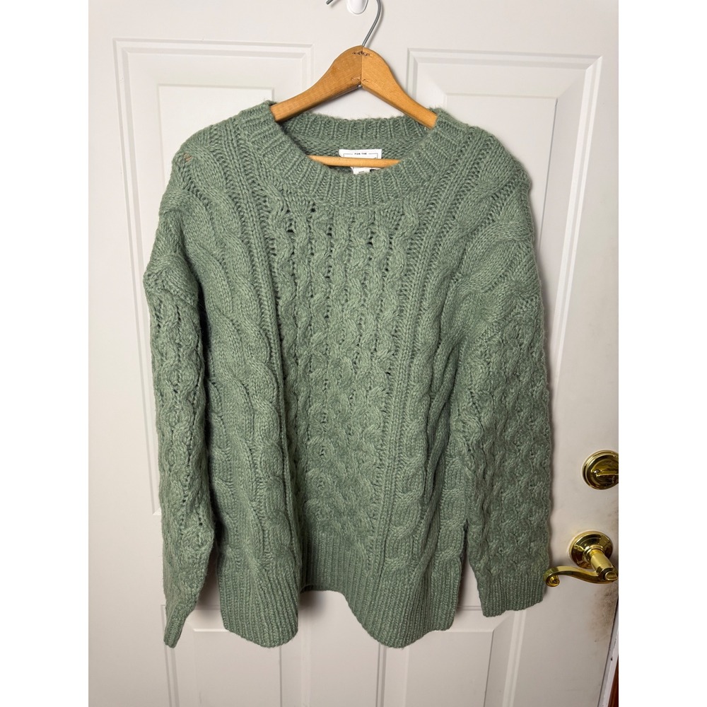 For The Republic Alpaca Wool Blend Cable Knit Sweater Women Sage Green Preppy